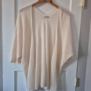 Monk & Lou Oversize Loose Fit Linen Blend Open Front Knit Cardigan Cream
